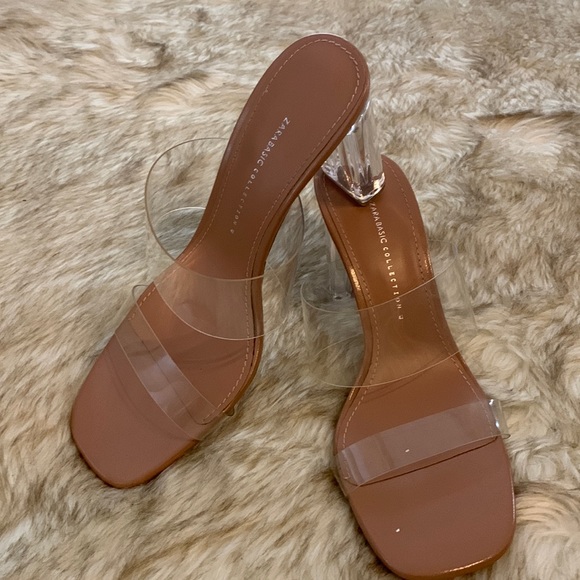 Zara Shoes Zara Clear Acrylic Double Strap Mules With Chunky Heel